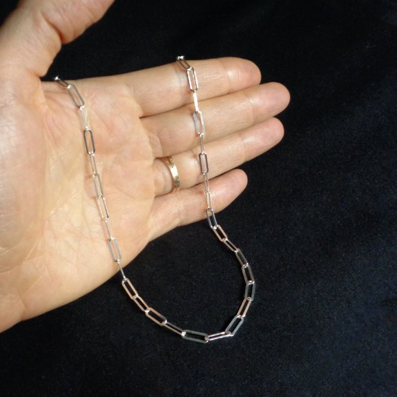 Sterling Silver Paperclip Chain Necklace Stamped 925 Silver Rectangle Link - Picture 4 of 6